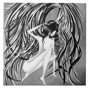 Fallen Angel Grey Monochrome Ceramic Tile