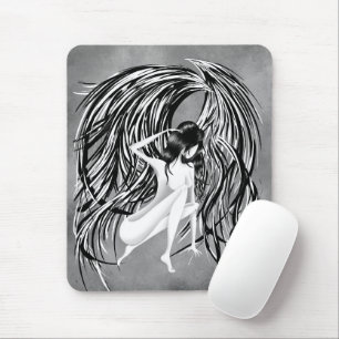 Fallen Angel Grey Monochrome  Mouse Pad