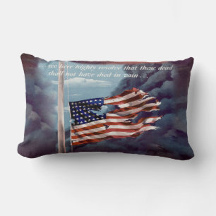 Fallen But Not Forgotten Smoke and Torn Flag Lumbar Cushion
