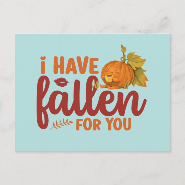 Fallen For You Cute Autumn Funny Valentine's Day Postcard (Front)