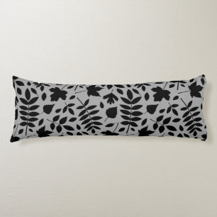 Fallen Leaves Big Pattern Black on Grey Body Cushion