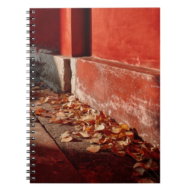 Fallen Leaves by the Red Wall Notebook (Front)