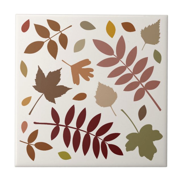 Fallen Leaves Design Fall Colours on Cream Ceramic Tile (Front)