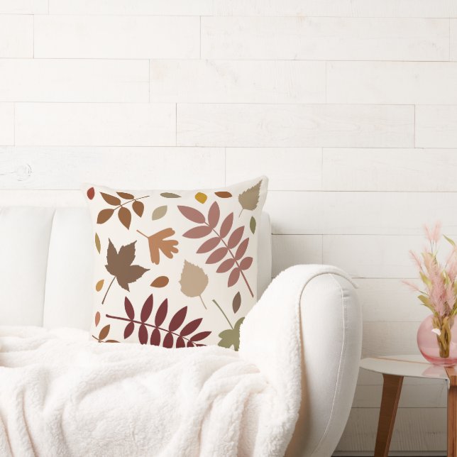 Fallen Leaves Design Fall Colours on Cream Cushion (Couch)