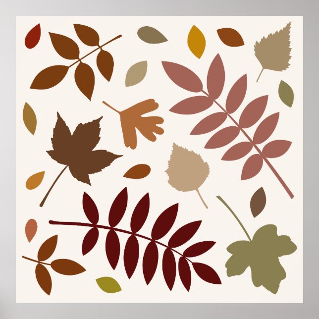 Fallen Leaves Design Fall Colours on Cream Poster (Front)