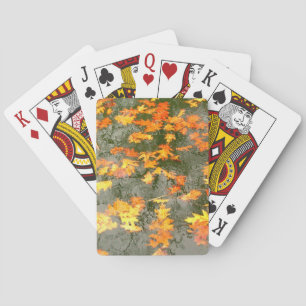 fallen leaves in autumn rain playing cards