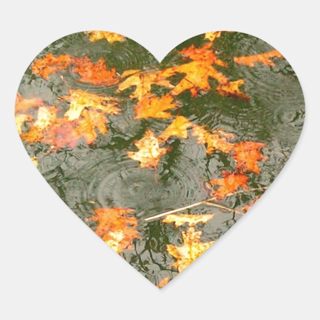 fallen leaves in rain heart sticker (Front)
