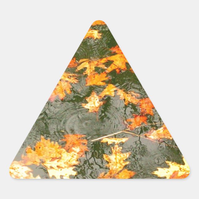fallen leaves in rain triangle sticker (Front)