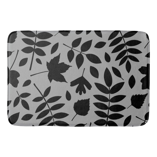 Fallen Leaves Lg Pattern Black on Grey Bath Mat (Front)