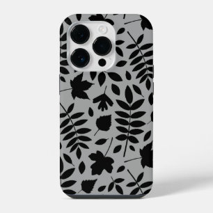 Fallen Leaves Lg Pattern Black on Grey iPhone 14 Pro Case
