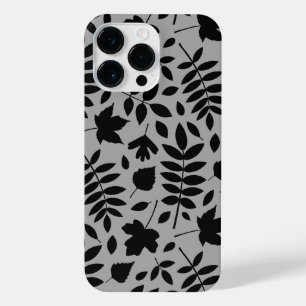 Fallen Leaves Lg Pattern Black on Grey iPhone 14 Pro Max Case