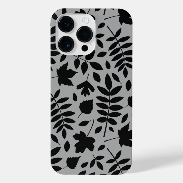 Fallen Leaves Lg Pattern Black on Grey iPhone Case (Back)