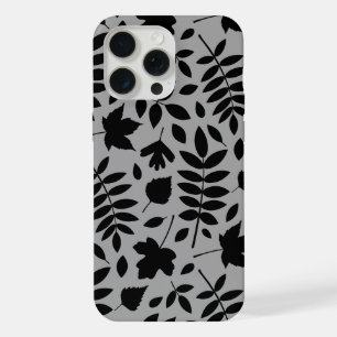 Fallen Leaves Lg Pattern Black on Grey iPhone 15 Pro Max Case