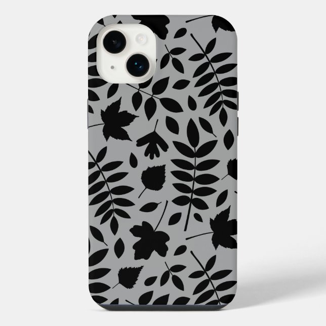 Fallen Leaves Lg Pattern Black on Grey iPhone Case (Back)