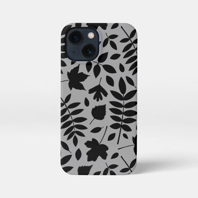 Fallen Leaves Lg Pattern Black on Grey iPhone Case (Back)