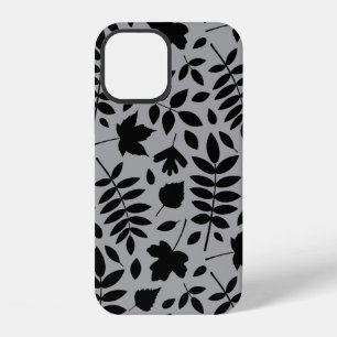 Fallen Leaves Lg Pattern Black on Grey iPhone 12 Case