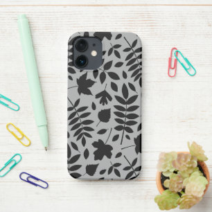 Fallen Leaves Lg Pattern Black on Grey iPhone 12 Mini Case