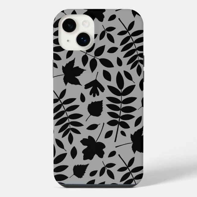 Fallen Leaves Lg Pattern Black on Grey iPhone Case (Back)