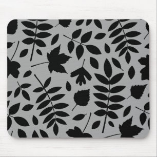 Fallen Leaves Lg Pattern Black on Grey Mouse Pad