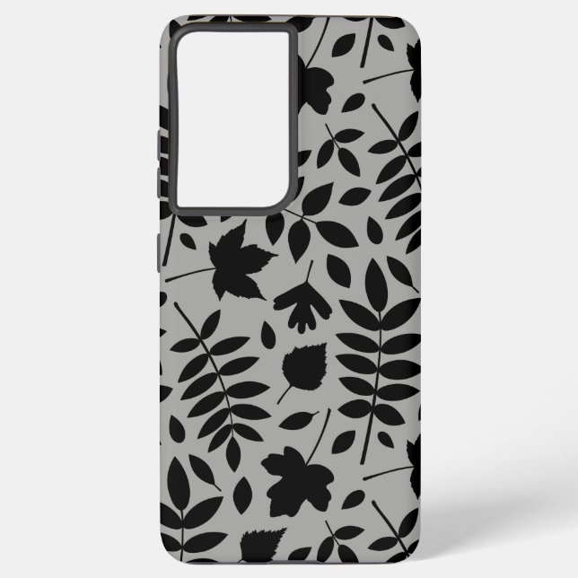 Fallen Leaves Lg Pattern Black on Grey Samsung Galaxy S21 Ultra Case (Back)