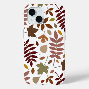 Fallen Leaves Lg Pattern Fall Colours on White iPhone 15 Case