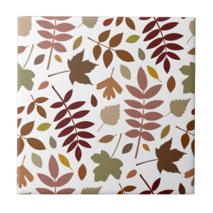 Fallen Leaves Lg Pattern Fall Colours on White Ceramic Tile