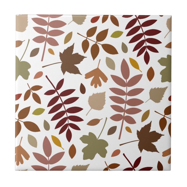 Fallen Leaves Lg Pattern Fall Colours on White Ceramic Tile (Front)
