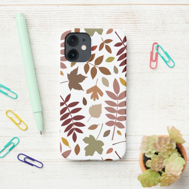 Fallen Leaves Lg Pattern Fall Colours on White iPhone Case (On Desk)