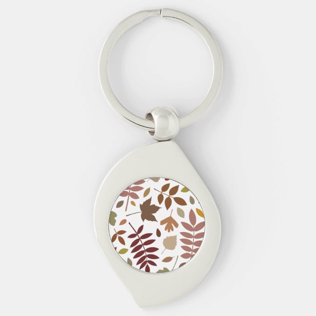 Fallen Leaves Lg Pattern Fall Colours on White Key Ring (Front)