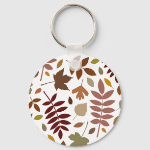 Fallen Leaves Lg Pattern Fall Colours on White Key Ring