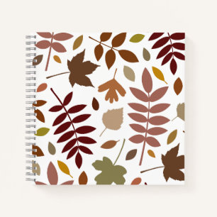 Fallen Leaves Lg Pattern Fall Colours on White Notebook