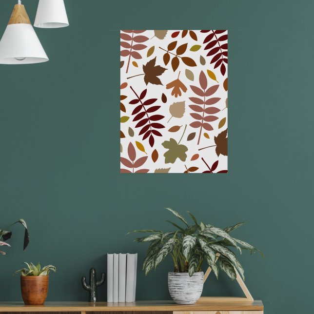 Fallen Leaves Lg Pattern Fall Colours on White Poster (Living Room 1)