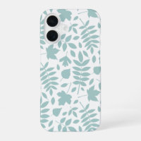 Fallen Leaves Lg Pattern Lt Teal on White