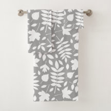 Fallen Leaves Lg Pattern White on Grey