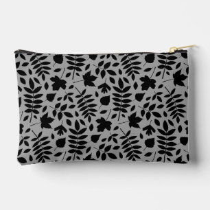 Fallen Leaves Pattern Black on Grey Accessory Pouch