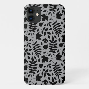 Fallen Leaves Pattern Black on Grey iPhone 11 Case