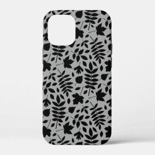 Fallen Leaves Pattern Black on Grey iPhone 12 Mini Case