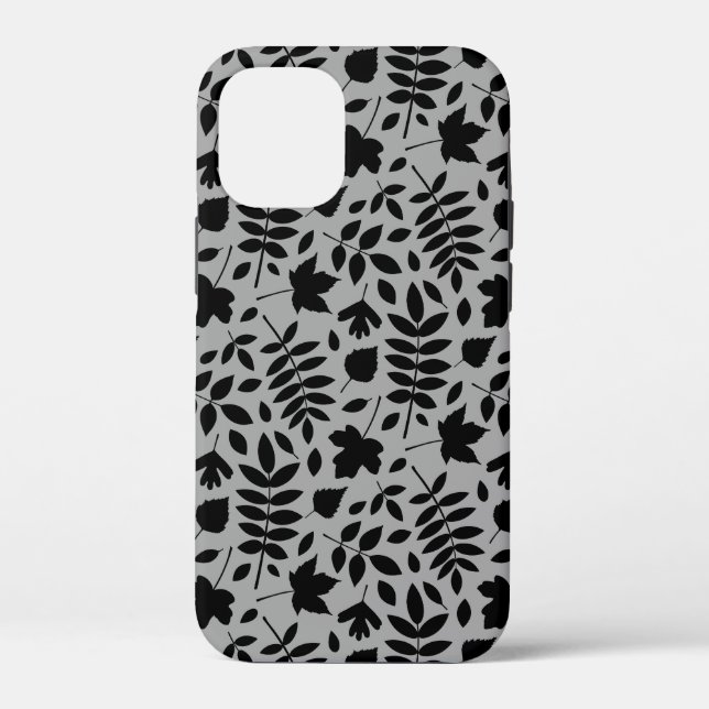 Fallen Leaves Pattern Black on Grey Case-Mate iPhone Case (Back)