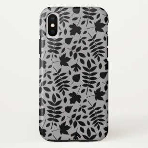 Fallen Leaves Pattern Black on Grey iPhone X Case
