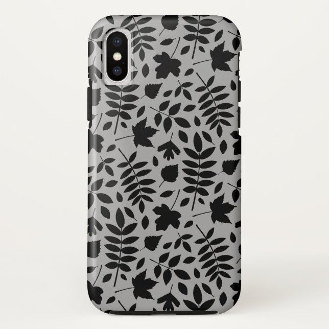 Fallen Leaves Pattern Black on Grey Case-Mate iPhone Case (Back)