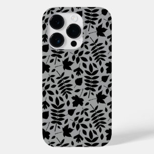 Fallen Leaves Pattern Black on Grey Case-Mate iPhone 14 Pro Case