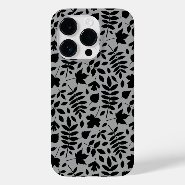 Fallen Leaves Pattern Black on Grey Case-Mate iPhone Case (Back)