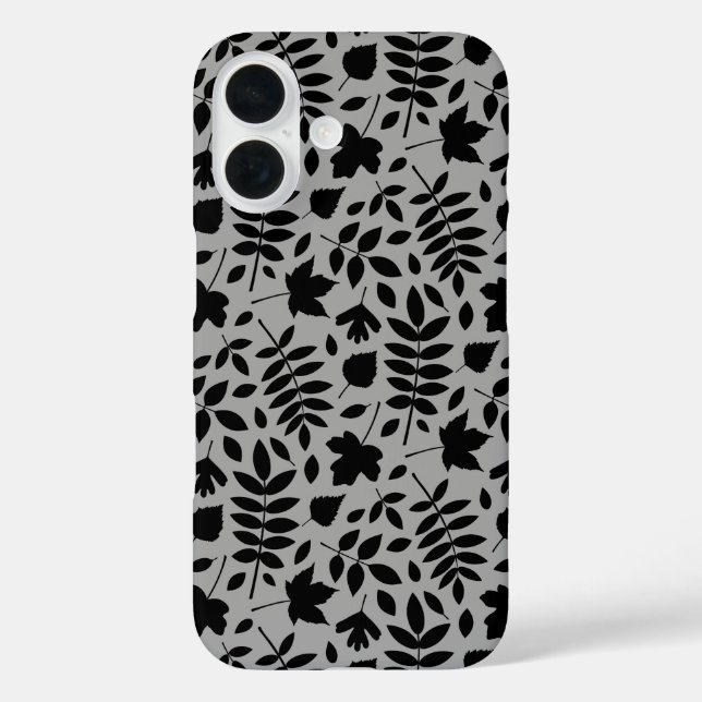 Fallen Leaves Pattern Black on Grey Case-Mate iPhone Case (Back)