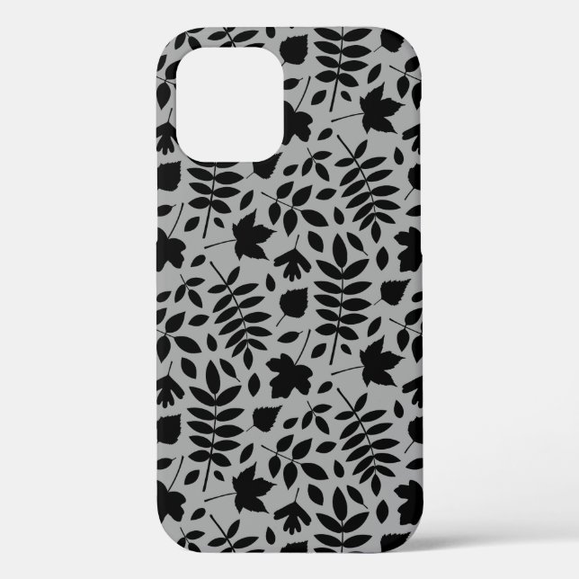Fallen Leaves Pattern Black on Grey Case-Mate iPhone Case (Back)