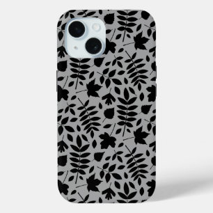Fallen Leaves Pattern Black on Grey iPhone 15 Case