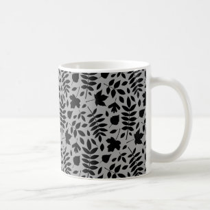 Fallen Leaves Pattern Black on Grey Coffee Mug