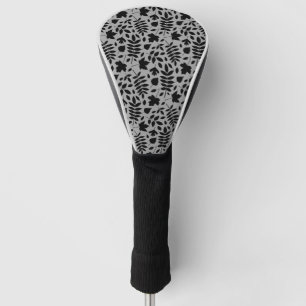 Fallen Leaves Pattern Black on Grey Golf Head Cover