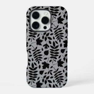 Fallen Leaves Pattern Black on Grey iPhone 16 Pro Case