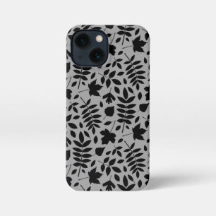 Fallen Leaves Pattern Black on Grey iPhone 13 Mini Case
