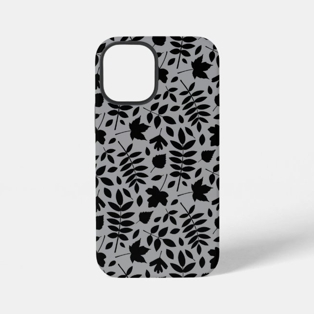 Fallen Leaves Pattern Black on Grey iPhone Case (Back)